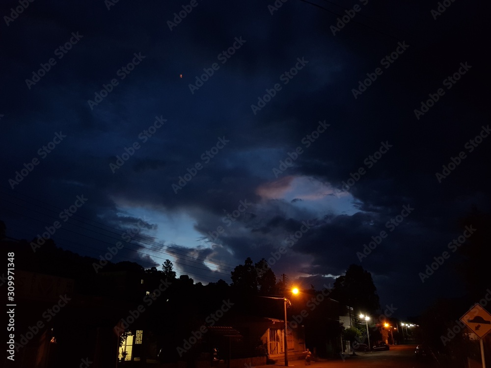 lightning over city