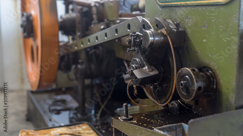 Metalworking machine at the factory close-up