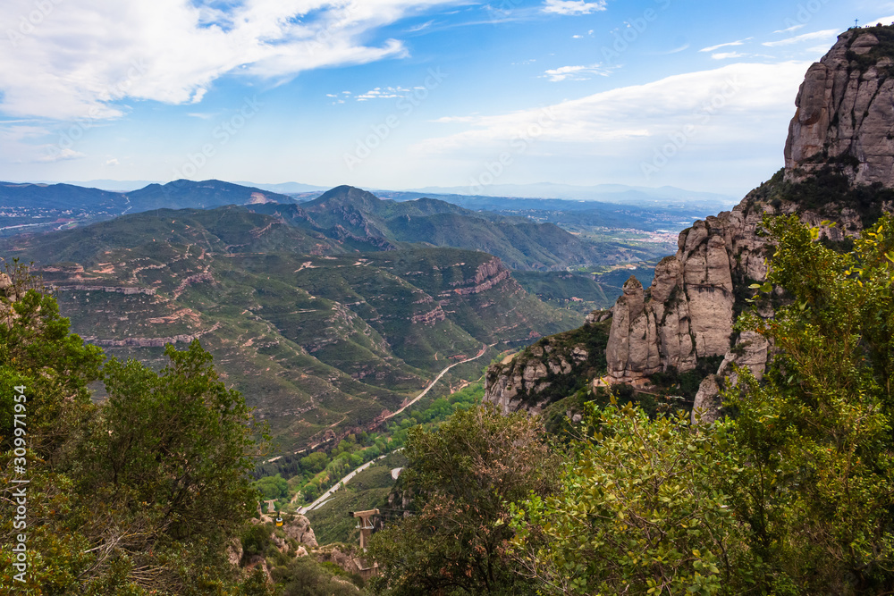 Panoramic view from the Montserrat Monastery Natural Park of the surrounding mountains, Monistrol de Monserrat, Catalonia, Spain