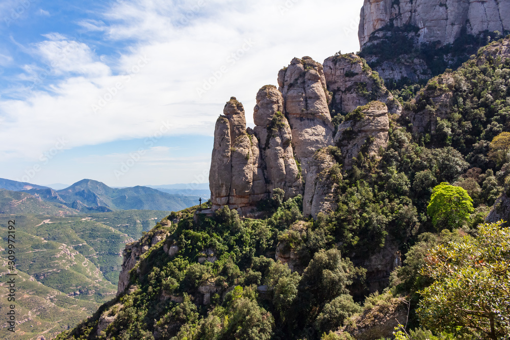 View of the cliffs that form with the spectacular rocks at the Montserrat maceum, Catalonia, Spain