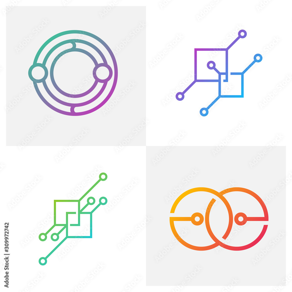 Set of Circuit logo design vector template, Circular logo icon, Link icon with dot, Circuit element, Creative design, Icon Technology Set of Circuit logo design vector template, Circular logo icon, Link icon with dot, Circuit element, Creative design, Icon Technology