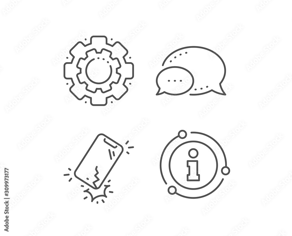 Smartphone broken line icon. Chat bubble, info sign elements. Phone crack sign. Mobile device crash symbol. Linear smartphone broken outline icon. Information bubble. Vector Smartphone broken line icon. Chat bubble, info sign elements. Phone crack sign. Mobile device crash symbol. Linear smartphone broken outline icon. Information bubble. Vector