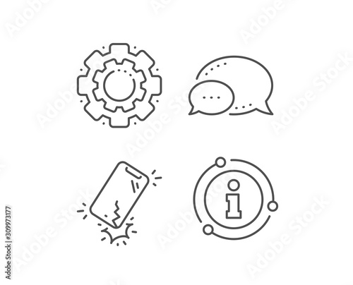 Smartphone broken line icon. Chat bubble, info sign elements. Phone crack sign. Mobile device crash symbol. Linear smartphone broken outline icon. Information bubble. Vector