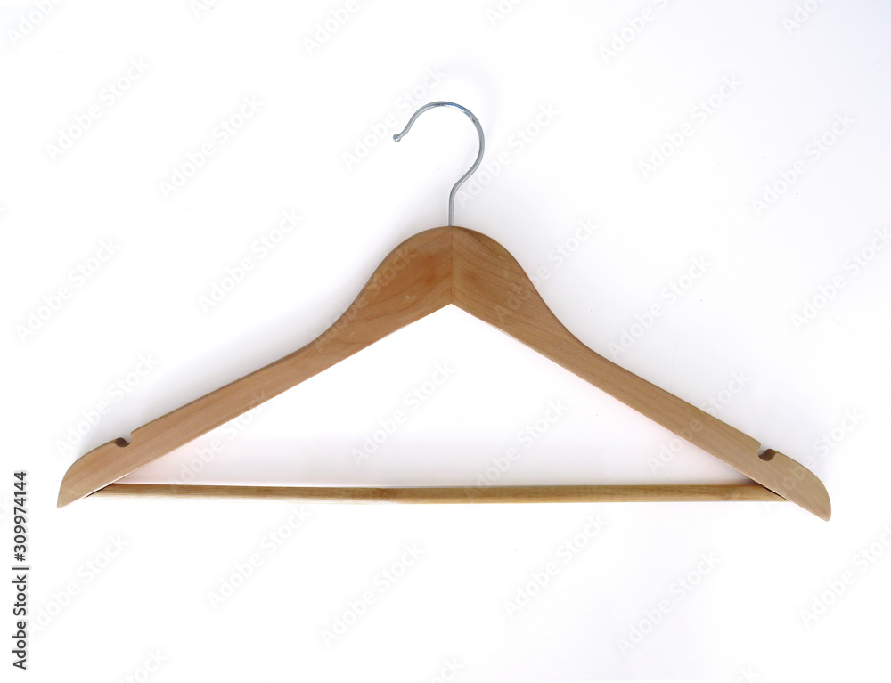 NATURAL WOOD HANGER WITH BAR. White Background