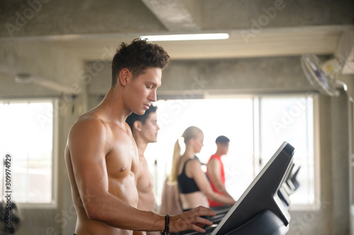 strong man exercising in the sport gym