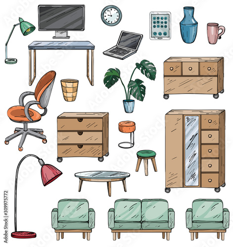 Set of furniture for the office house and for the living room