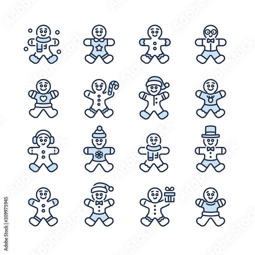 Gingerbread Man Vector Illustration Icon Set