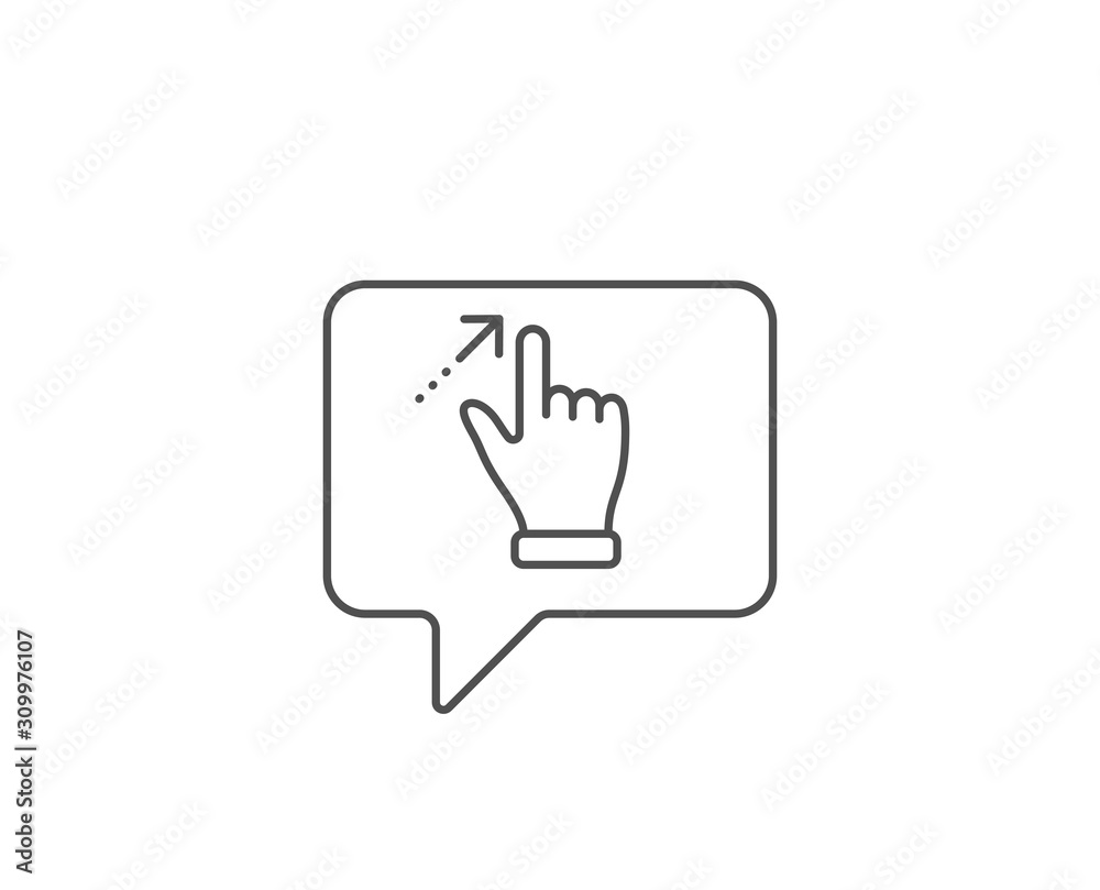 Touchscreen gesture line icon. Chat bubble design. Slide arrow sign. Swipe action symbol. Outline concept. Thin line touchscreen gesture icon. Vector Touchscreen gesture line icon. Chat bubble design. Slide arrow sign. Swipe action symbol. Outline concept. Thin line touchscreen gesture icon. Vector