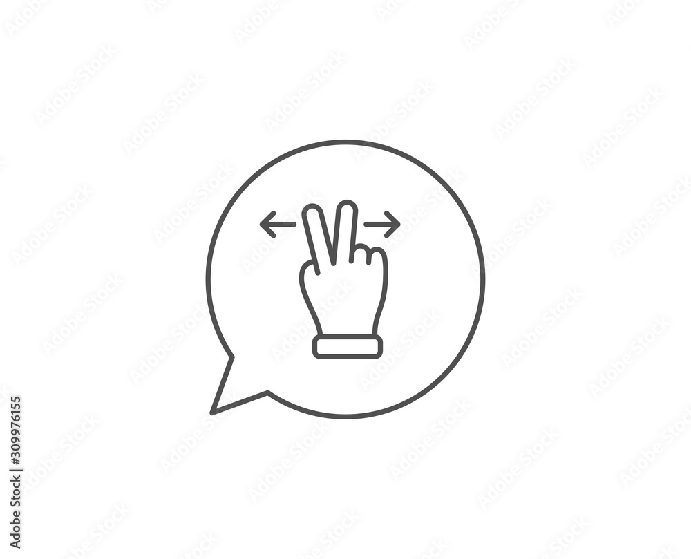 Touchscreen gesture line icon. Chat bubble design. Slide arrow sign. Swipe action symbol. Outline concept. Thin line touchscreen gesture icon. Vector Touchscreen gesture line icon. Chat bubble design. Slide arrow sign. Swipe action symbol. Outline concept. Thin line touchscreen gesture icon. Vector