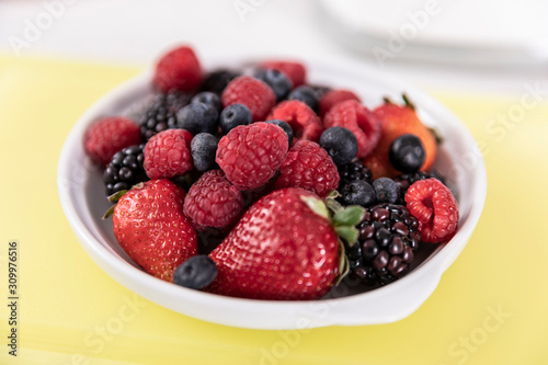 delicious fruits in elegant tablecloth