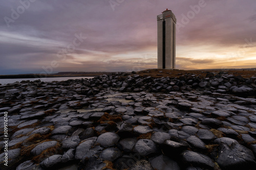 Basaltic columns in Kálfshamarsviti lighthouse in Iceland