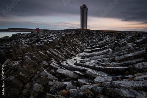 Basaltic columns in Kálfshamarsviti lighthouse in Iceland