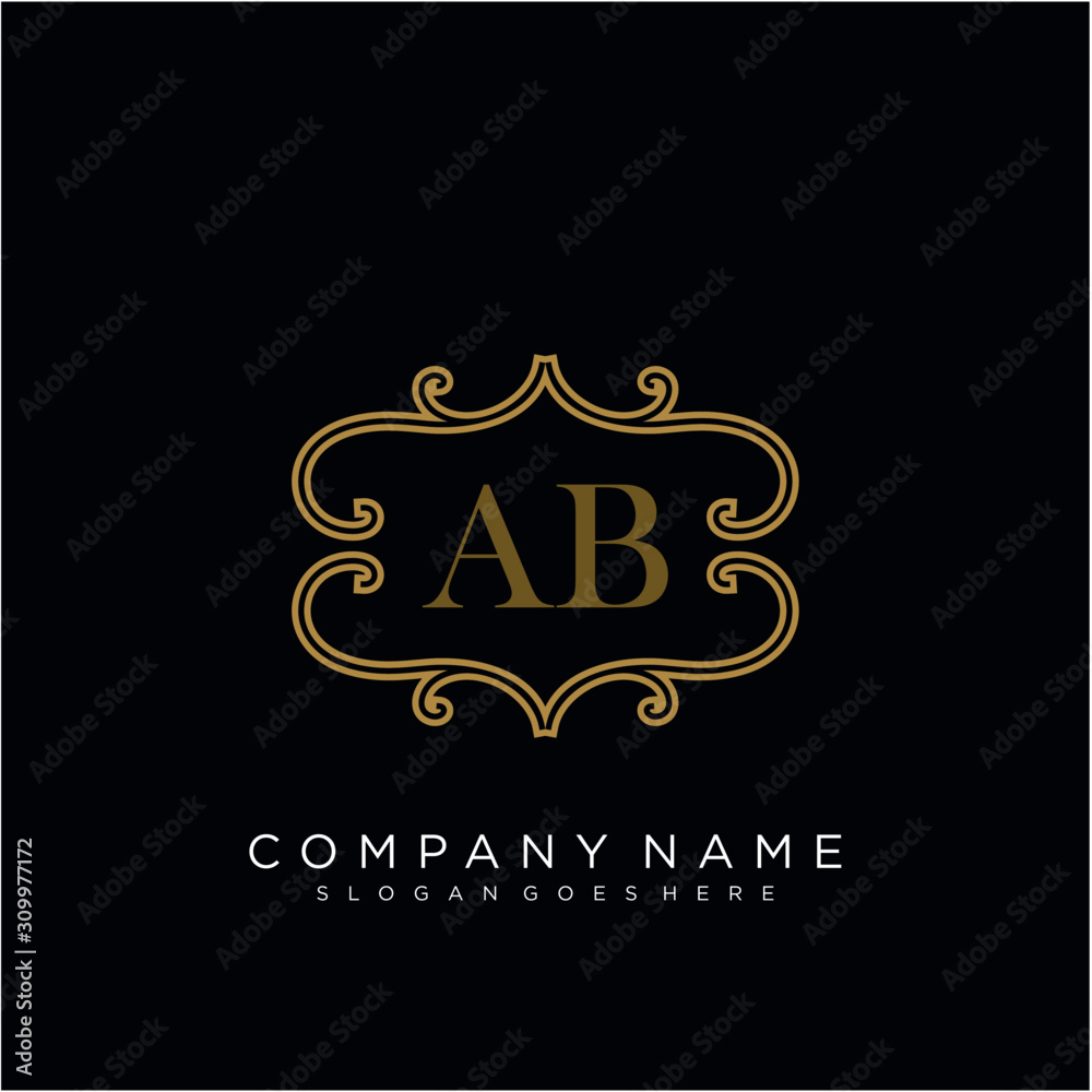 Initial letter AB logo luxury vector mark, gold color elegant classical