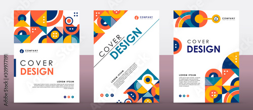 Set of colorful retro cover design template