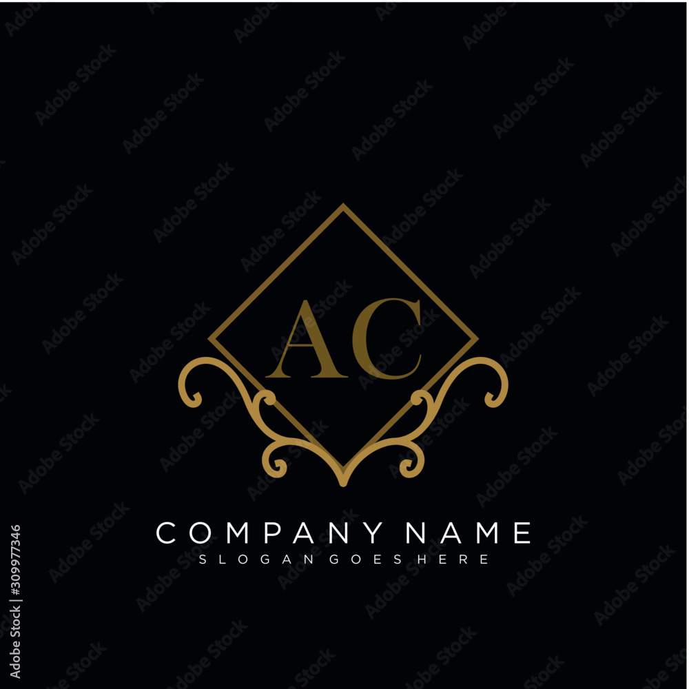 Initial letter AC logo luxury vector mark, gold color elegant classical