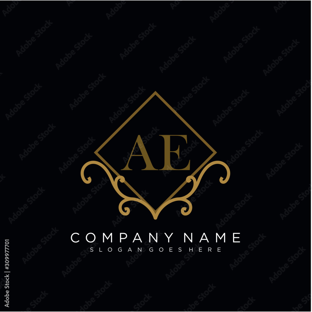 Initial letter AE logo luxury vector mark, gold color elegant classical Initial letter AE logo luxury vector mark, gold color elegant classical