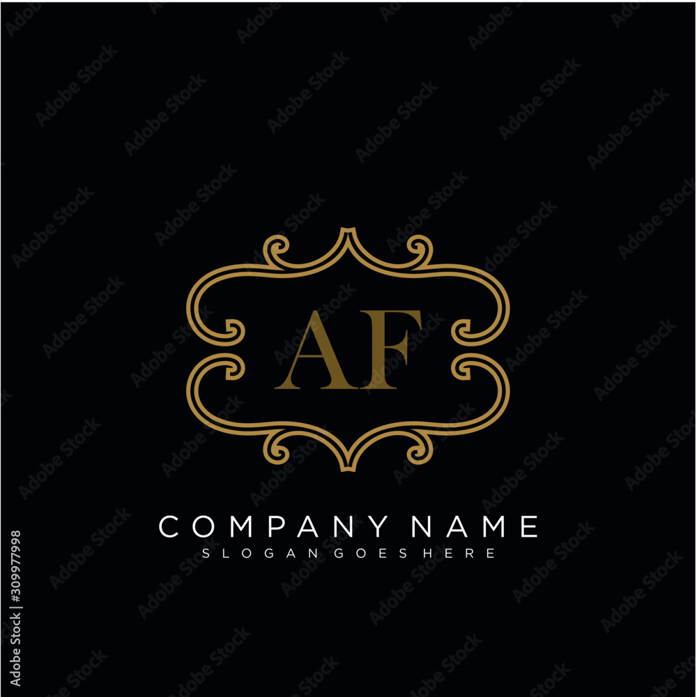Initial letter AF logo luxury vector mark, gold color elegant classical