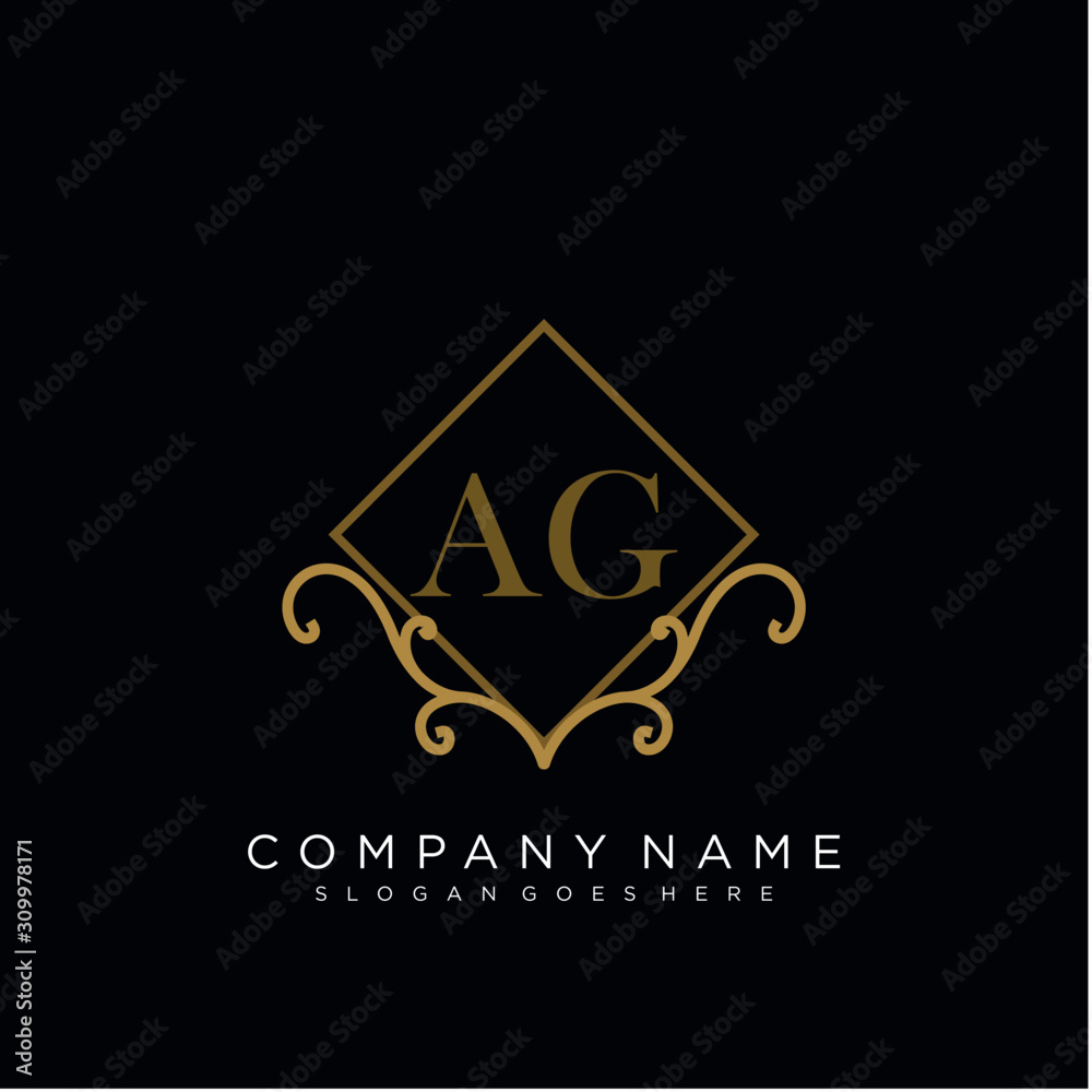 Initial letter AG logo luxury vector mark, gold color elegant classical Initial letter AG logo luxury vector mark, gold color elegant classical