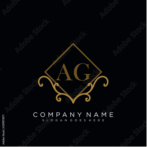 Initial letter AG logo luxury vector mark  gold color elegant classical