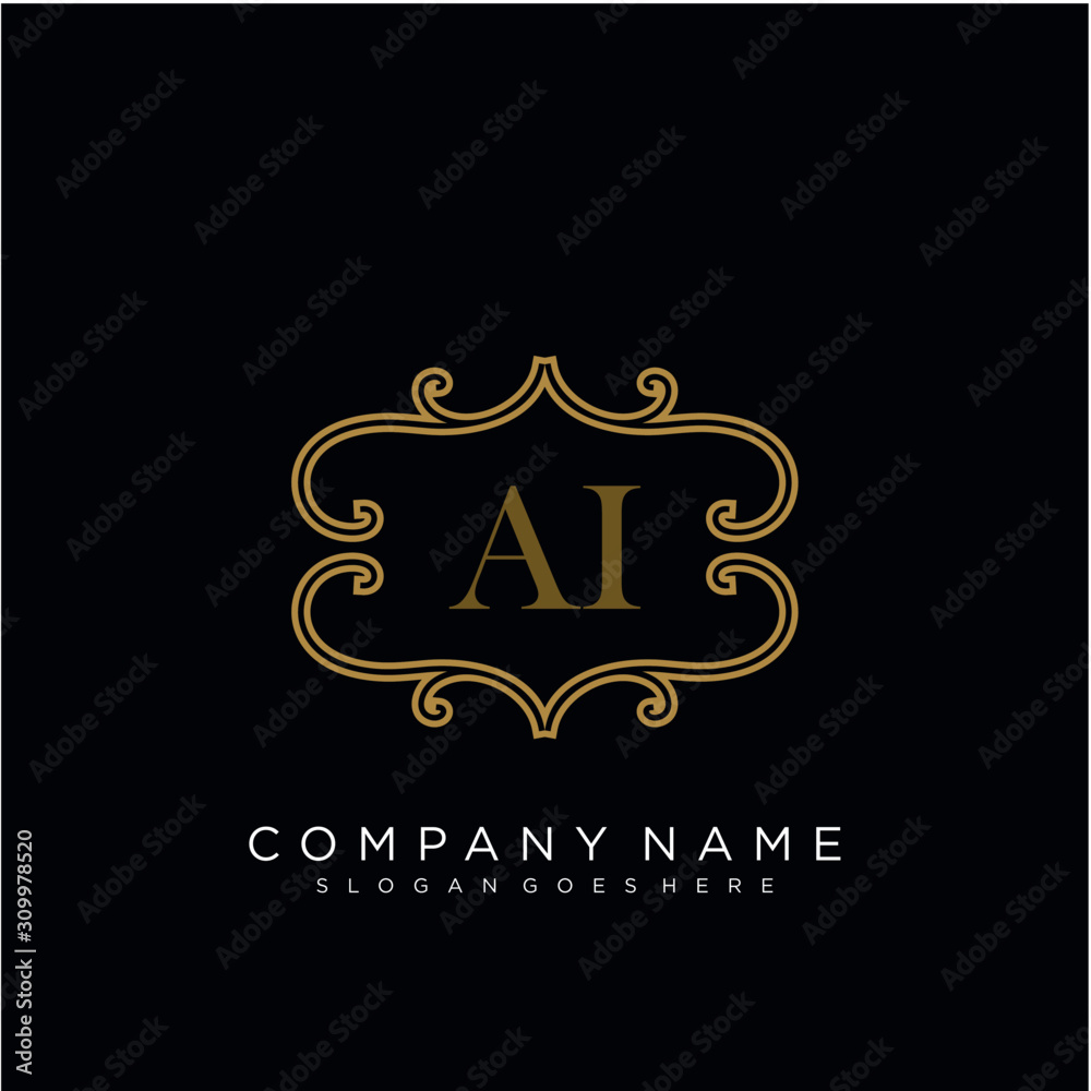 Initial letter AI logo luxury vector mark, gold color elegant classical