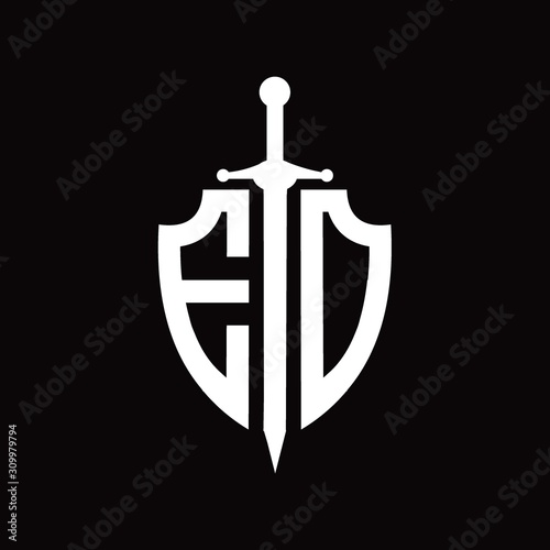 ED logo with shield shape and sword design template