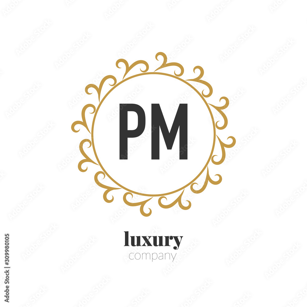 Initial Letter pm Luxury Creative Design Logo Company Stock Vector