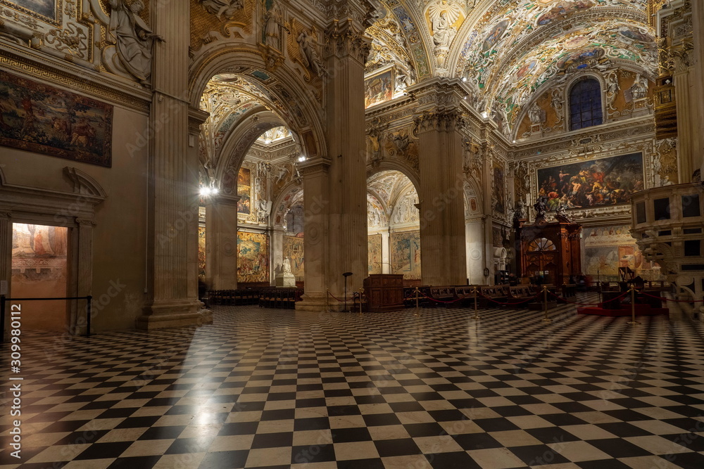 Interior of Basilica di Santa Maria Maggiore. The church is Romanesque ...