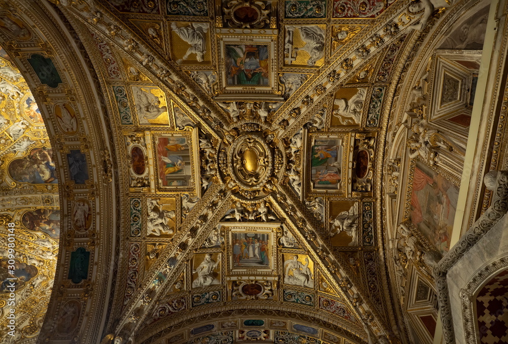 Interior of Basilica di Santa Maria Maggiore. The church is Romanesque ...
