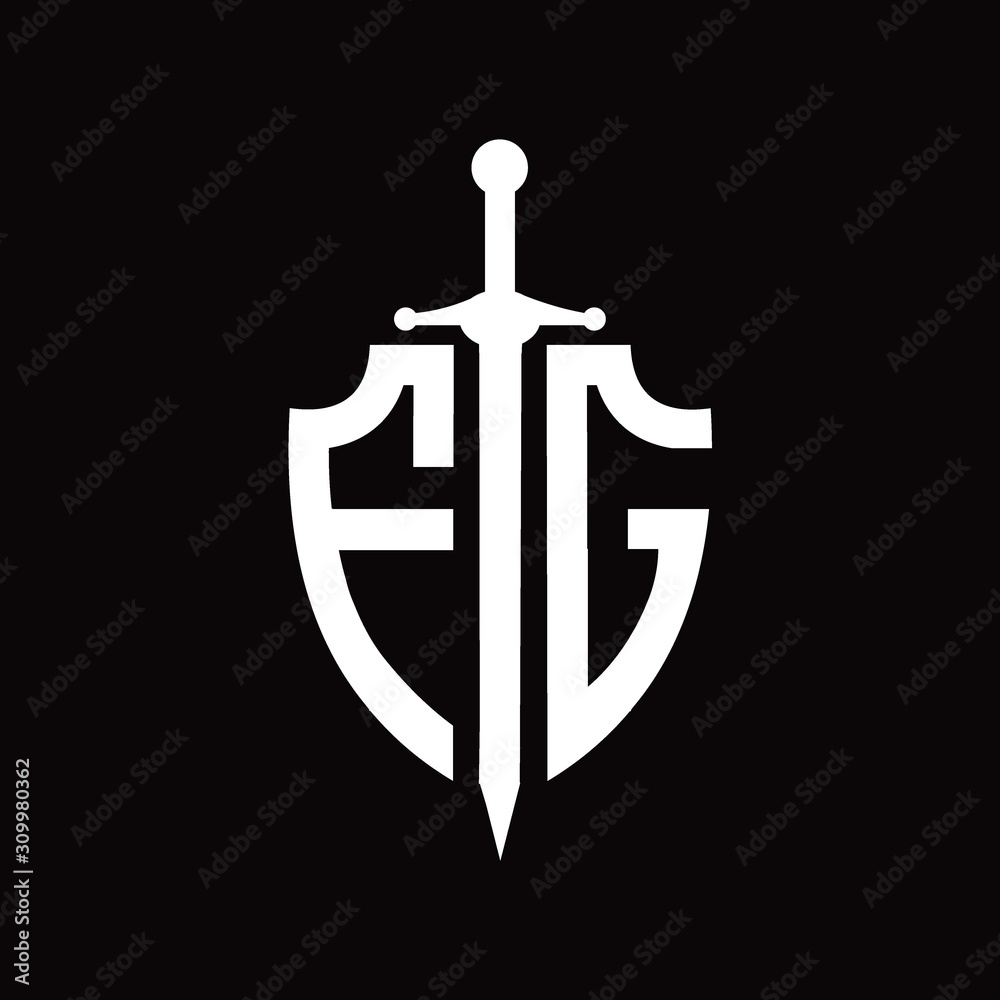 FG logo with shield shape and sword design template FG logo with shield shape and sword design template