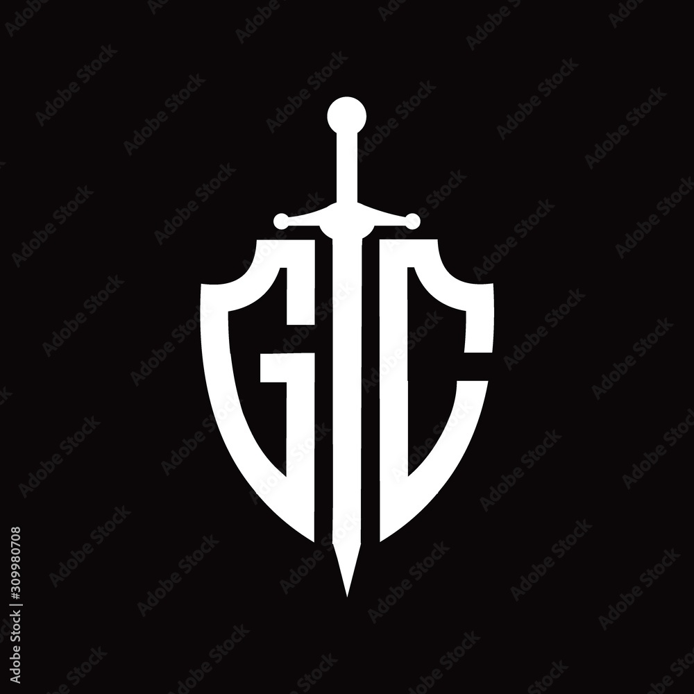GC logo with shield shape and sword design template GC logo with shield shape and sword design template