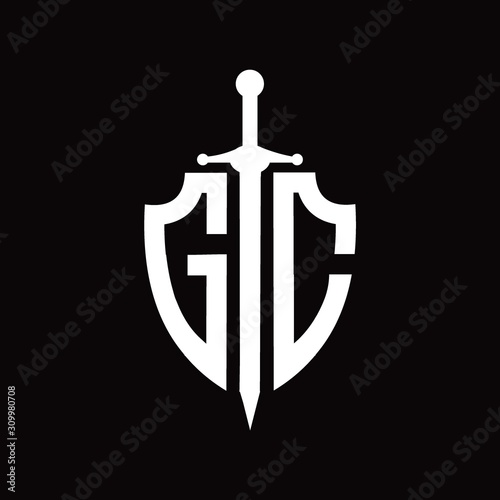 GC logo with shield shape and sword design template