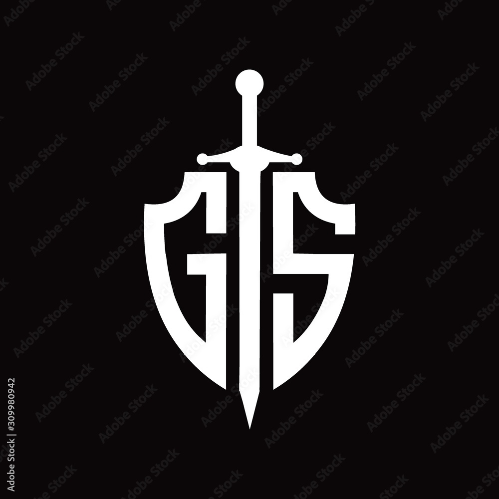 GS logo with shield shape and sword design template GS logo with shield shape and sword design template