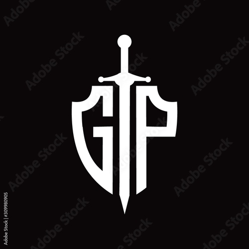 GP logo with shield shape and sword design template