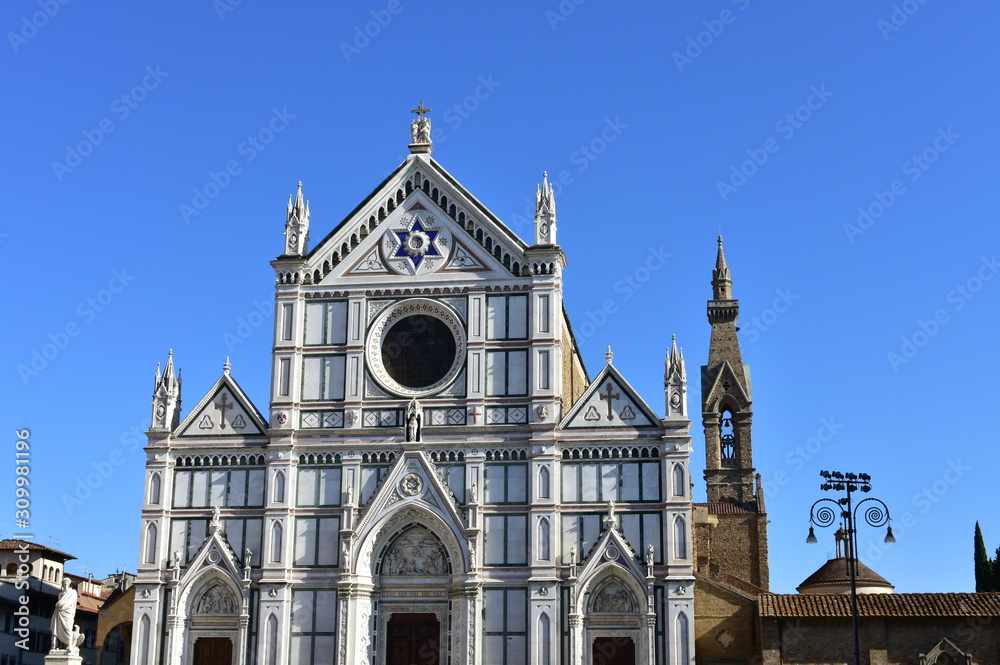 View of Basilica di Santa Croce from Piazza Santa Croce. Florence, Italy.