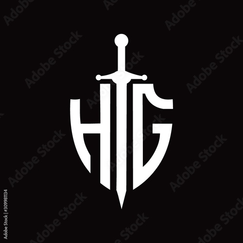 HG logo with shield shape and sword design template