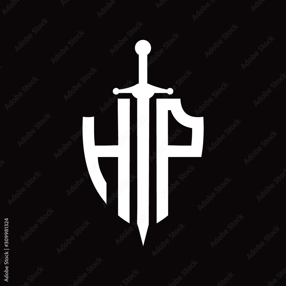 HP logo with shield shape and sword design template Stock Vector ...