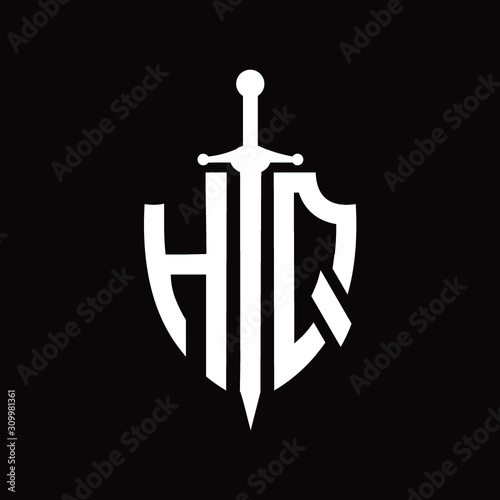HQ logo with shield shape and sword design template