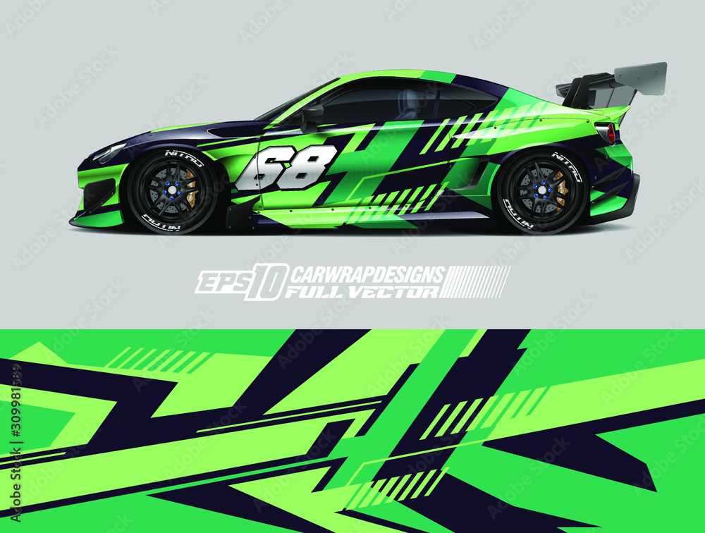 Racing car wrap design vector. Graphic abstract stripe racing background kit designs for wrap vehicle, race car, rally, adventure and livery. Full vector eps 10 Racing car wrap design vector. Graphic abstract stripe racing background kit designs for wrap vehicle, race car, rally, adventure and livery. Full vector eps 10