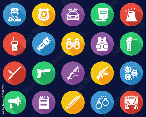 olice Highway Patrol Icons Flat Design Circle Set Big