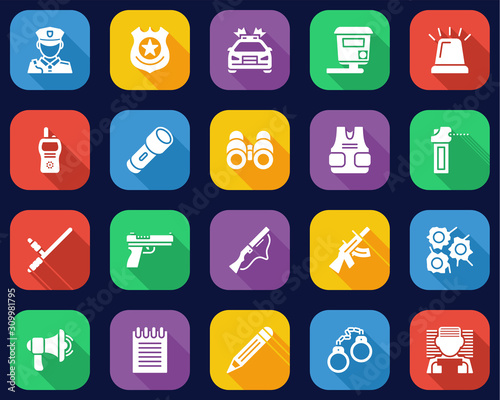 Police Highway Patrol Icons Flat Design Set Big