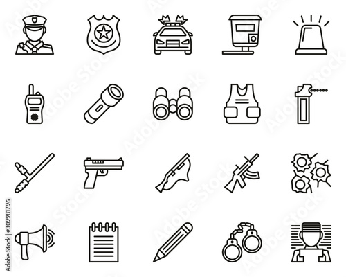 Police Highway Patrol Icons Thin Line Set Big