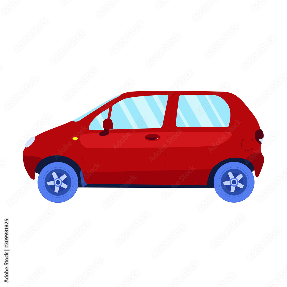 Red little bantam car Illustration on white background.  Vector flat style isolate.