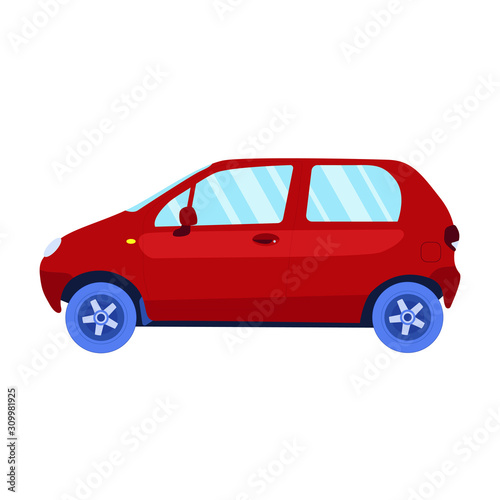 Red little bantam car Illustration on white background. Vector flat style isolate.