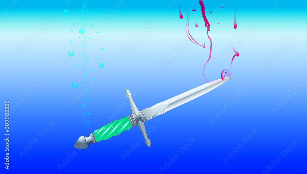 sinking dagger or bloodied dirk, vector graphic  - obrazy, fototapety, plakaty 
