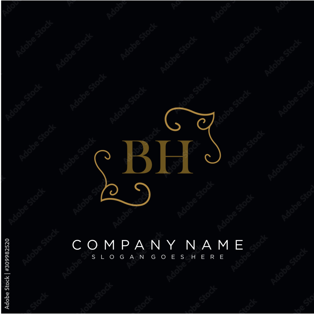 Initial letter BH logo luxury vector mark, gold color elegant classical