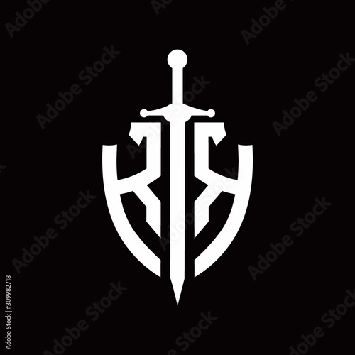 KK logo with shield shape and sword design template