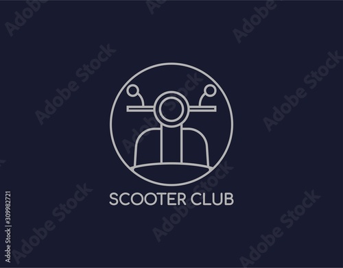 Simple Scooter Community Logo with Modern Concept Isolated on Blue Background. Design with Line Style on Circle Suitable for Motorbike Club or Company. 