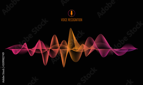 voice recognition system concept banner. Smartphone with sound wave, vector illustration photo