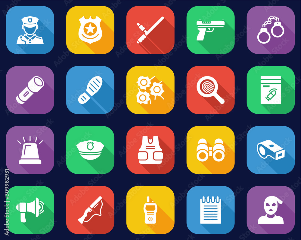 Police Or Detective Icons Flat Design Set Big Police Or Detective Icons Flat Design Set Big
