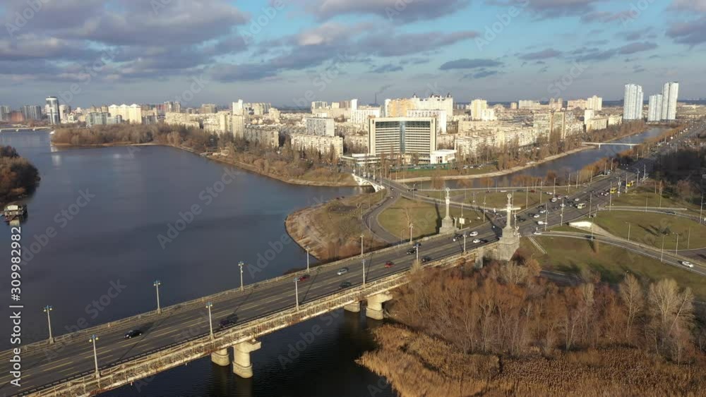 Beautiful Aerial View of City Traffic on the Bridge.